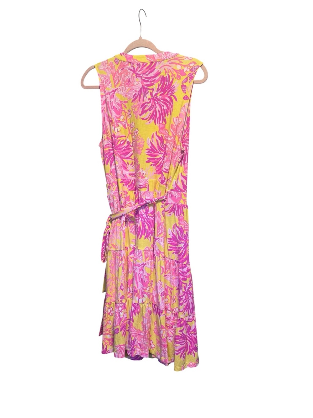 Lilly Pulitzer Yellow & Hot Pink Floral Midi Dress preppy summer stretch